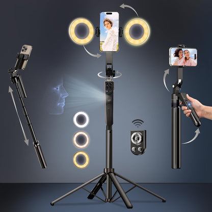Auto Face Tracking Tripod for iPhone360° Rotation 4In1 Phone Tripod with Fill Light70" Extendable Smart Shooting Camera Mount with Selfie Light and Remote for Gesture Control